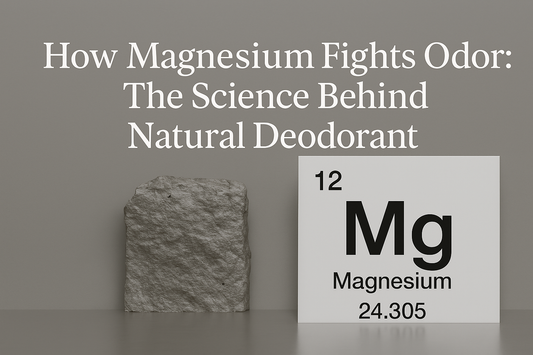 Banner showing headline ‘How Magnesium Fights Odor’ with an Mg periodic-table tile and a rock